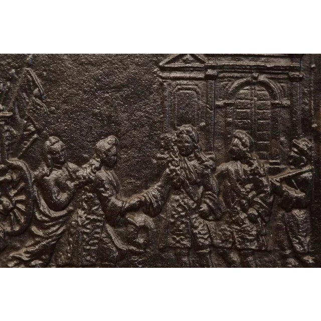 18th Century French Louis XIV Style Cast Iron Fireback With Court Scene For Sale In Dallas - Image 6 of 7