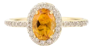 Modern Citrine Diamond Halo Engagement Ring Size 6 in 14k Yellow Gold