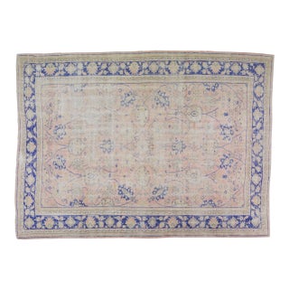 Vintage Turkish Hand Knotted Whitewash Organic Wool Fine Weave Rug,7'9"X10'6" For Sale