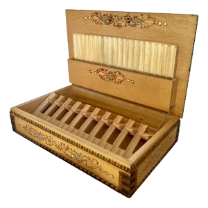 Bulgarian Handpainted Wooden Cigarette Box with Original Sticker, 1950s
