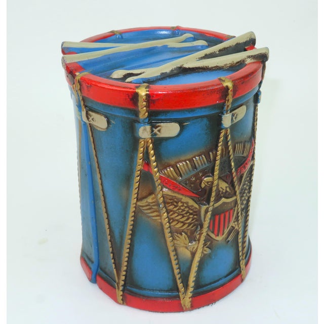 Mid-Century Modern Patriotic Continental Americana Drum Bookends, a Pair For Sale - Image 3 of 9