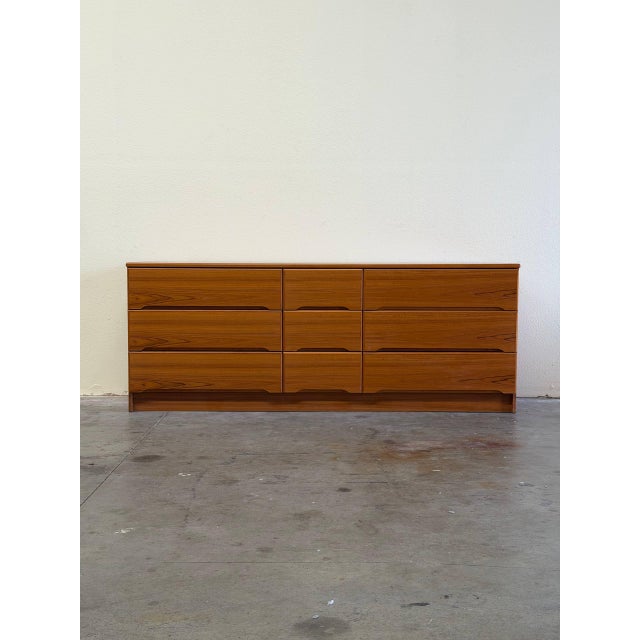 Danish Mid Century Modern Teak 9 Drawer Dresser Long Scandinavian Lowboy 1960s For Sale - Image 10 of 10
