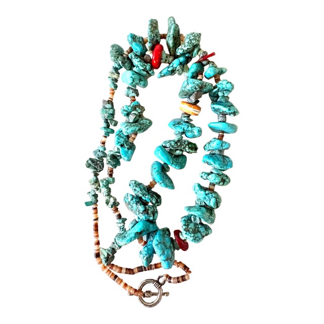 Vintage Turquoise and Coral Native American Necklace For Sale