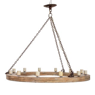 Rustic Oak & Iron Chain 12 Light Chandelier For Sale