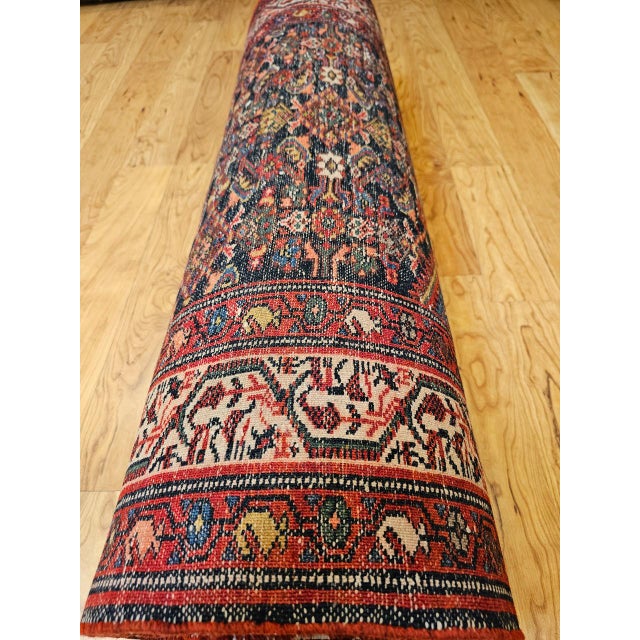1900 - 1909 Vintage Persian Malayer Runner Rug, Hand-Knotted Wool, Geometric Pattern, 3x20, Navy & Red For Sale - Image 5 of 14