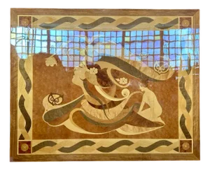 Art Nouveau Wall Art Panel with Female Motif and Wood Inlays, 1950s