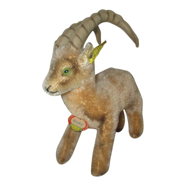 Vintage 1960's Steiff Rocky Goat, Tags & Button, Short Mohair For Sale