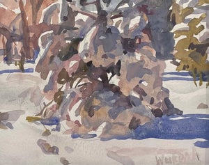 Shadow Lace by Hazel Z Weckbach | Watercolor of a snowy landscape with trees
