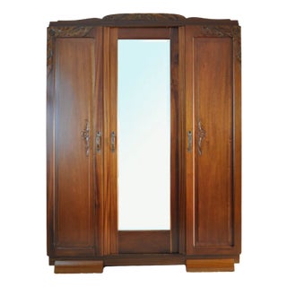 French Art Deco Three-Door Cabinet with Faceted Mirror For Sale