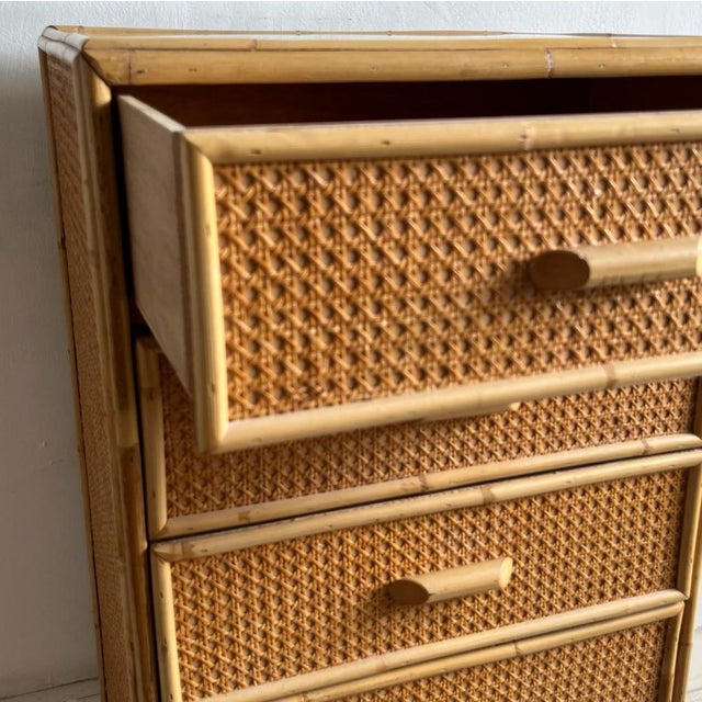 Brown Vintage Chest of Drawers in Cane and Bamboo, 1970s For Sale - Image 8 of 16