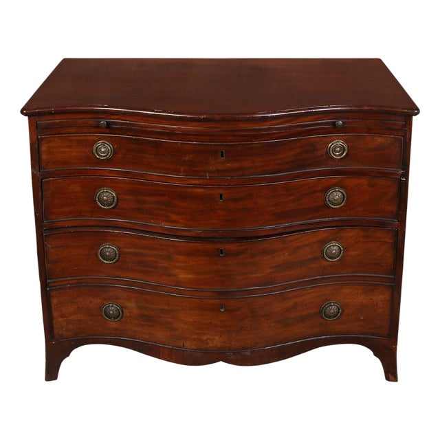 Vintage Bowfront Mahogany Four Drawer Chest With Pull-Out Shelf For Sale