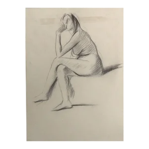 Jean-Louis Forain Pencil on Paper Drawing, Study of Seated Nude Woman