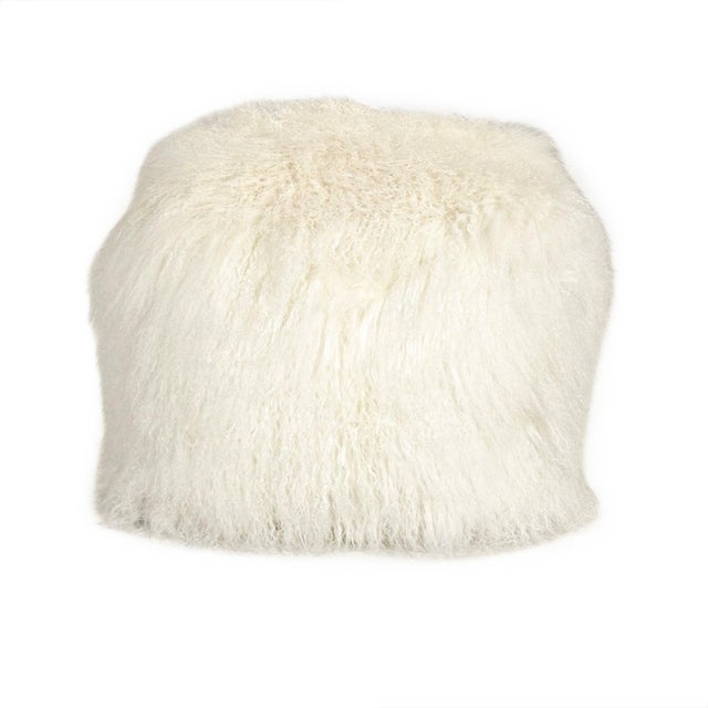 Boho Chic Tibetan White Lamb Fur Pouf For Sale - Image 3 of 4