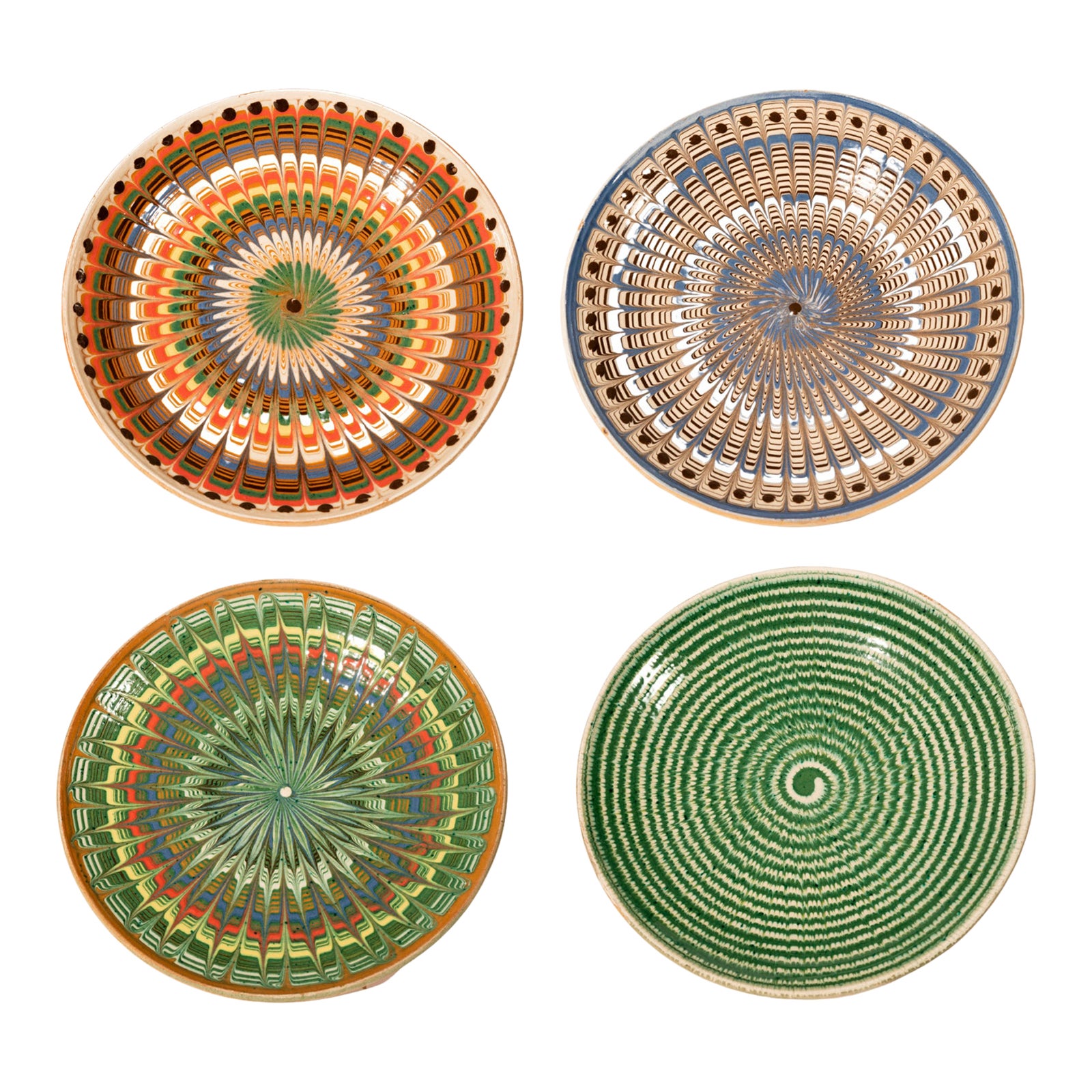 Contemporary Hand Painted Ceramic Decorative Plates Set of 4, Horezu