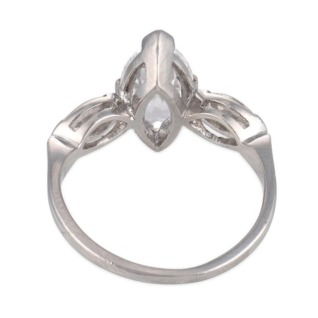 Mid Century Gia 1.15 Carat Marquise Cut Diamond Platinum Engagement Ring, Size 4 For Sale In Los Angeles - Image 6 of 6