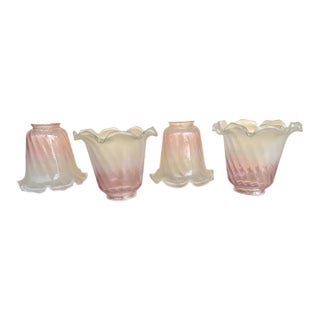 Vintage Art Nouveau Style Frosted Pink Satin Glass Tulip Shades - Set of 4 For Sale