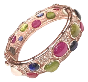 Bochic “Capri” Vintage Ruby & Fancy Sapphire Bangle Set In 18K Gold & Silver