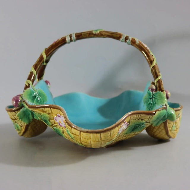 Victorian Antique George Jones Majolica Yellow Basket For Sale - Image 3 of 13
