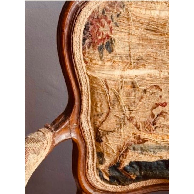 Pair of Early 19th Century French Louis XV Style Children's Armchairs, Aubusson Tapestry Fauteuils, Carved Walnut Cabriole Legs For Sale - Image 9 of 18