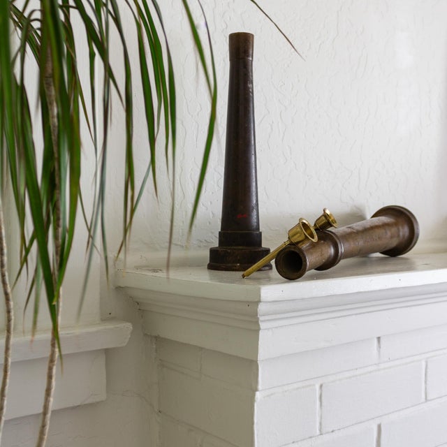 Set of Large Antique Brass Fireman Fire Hose Nozzle Candle Holders For Sale - Image 12 of 16