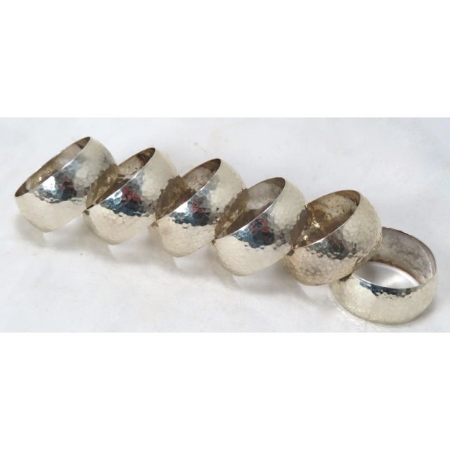 Hand Made Arts & Crafts Sterling Silver Napkin Rings Set 6 For Sale - Image 13 of 13