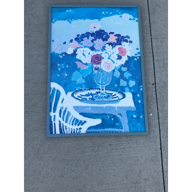 Paper Vintage Framed Blue Floral Watercolor Print For Sale - Image 7 of 13