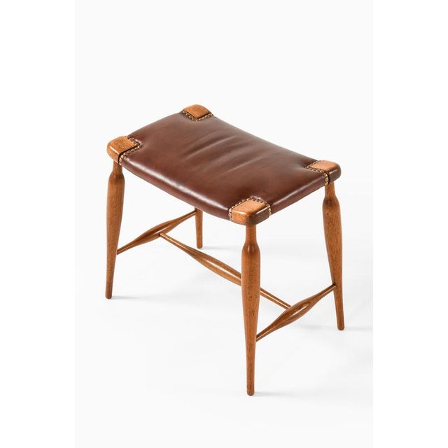 Josef Frank Stool in Mahogany, Brass and Leather attributed to Josef Frank, 1950s For Sale - Image 4 of 7