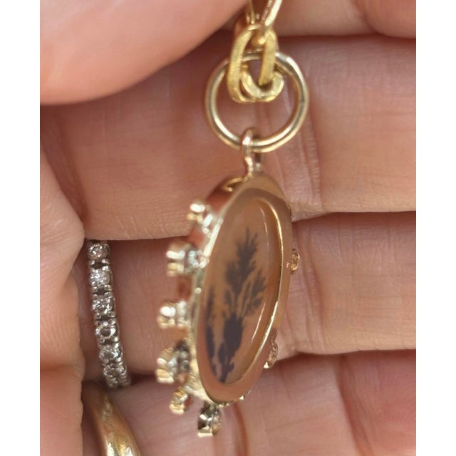2020s Dendritic Agate Pendant With Diamonds, Sapphires & 14k Gold For Sale - Image 5 of 6