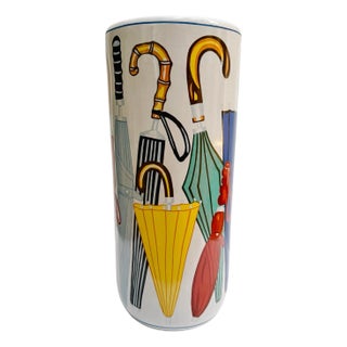 1960s Mid-Century Umbrella Stand With Illustrated Umbrellas For Sale