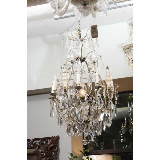 French Exceptional Early 20th C. Louis XV Silvered Bronze & Crystal Chandelier For Sale - Image 3 of 9