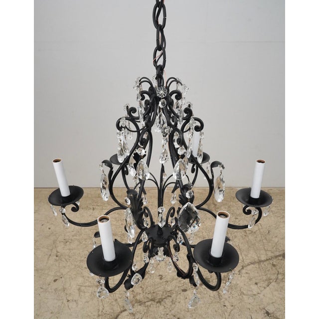 Late 20th Century Traditional Black Steel Six Arm Crystal Chandelier For Sale - Image 10 of 13