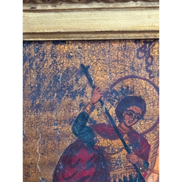Saint George & Dragon Painted Wood Icon in 19th-Century Italian Giltwood Frame For Sale - Image 4 of 6