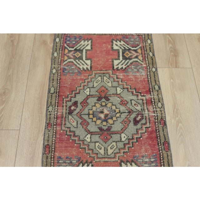 Textile 1970s Turkish Boho Style Geometric Red Doormat Rug For Sale - Image 7 of 13