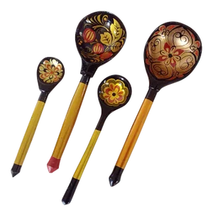 Russian Hand Painted Wooden Spoons - Set of 4