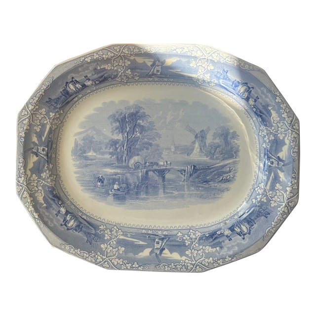 Early 20th Century Blue and White English Ironstone Serving Platter For Sale