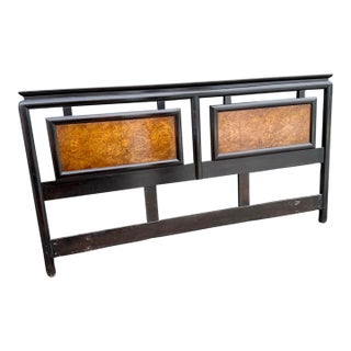 Vintage Chinoiserie Black and Burlwood King Size Headboard For Sale