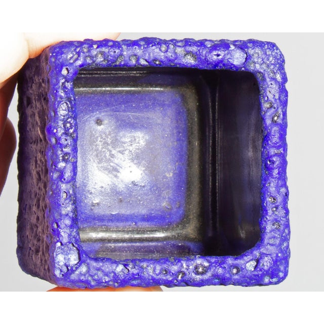 West German Blue Fat Lava Cube Vase by Silberdistel For Sale - Image 4 of 7