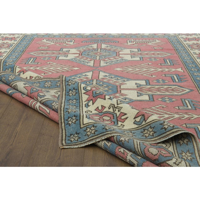 1970s Vintage Turkish Oushak Handmade Wool Cotton Pink Area Rug For Sale - Image 11 of 12