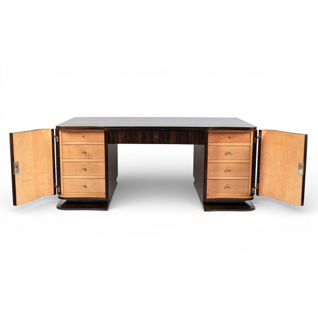 Art Deco Exceptional Antique Art Deco Large Macassar Ebony Wood Executive Desk For Sale - Image 3 of 13