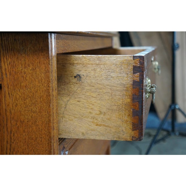 Antique Victorian Eastlake Oak Three Drawer Carved Dresser Chest Casters 43" For Sale - Image 15 of 18