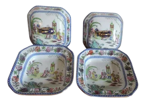 19th Century Mason's Ironstone China Pink Scroll Covered Entree Serving Dishes Tureens - A Pair