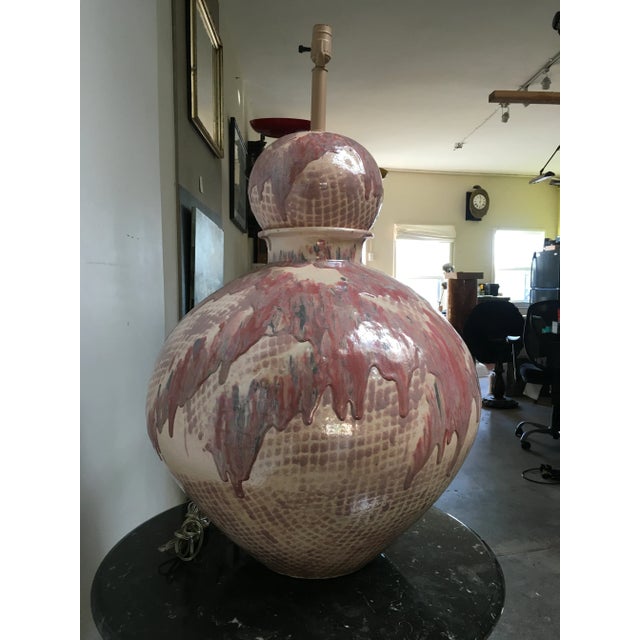 Metal Vintage Sculptural Post Modern Drip Glaze Ceramic Lamp For Sale - Image 7 of 12