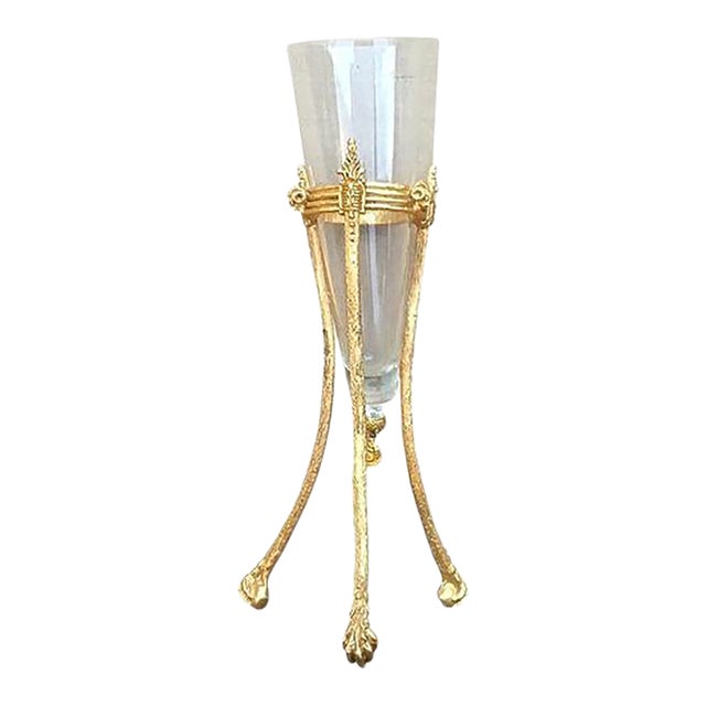 Vintage Ram's Head Gilt Brass & Glass Vase For Sale