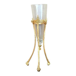 Vintage Ram's Head Gilt Brass & Glass Vase