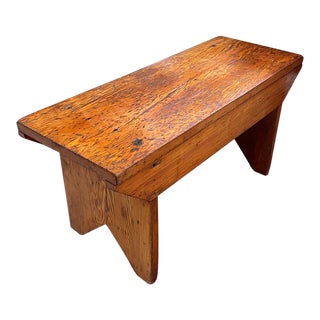 1970s Vintage Handmade Primitive Arts and Crafts Style Wooden Petite Bench For Sale