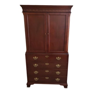 Mid 20th Century Baker Chippendale Style 4 Drawer Mahogany Armoire For Sale