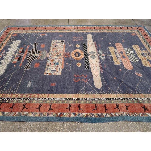 Navy Blue Galerie Shabab Collection Mid-20th Century Turkish Anatolian Accent Carpet For Sale - Image 8 of 10
