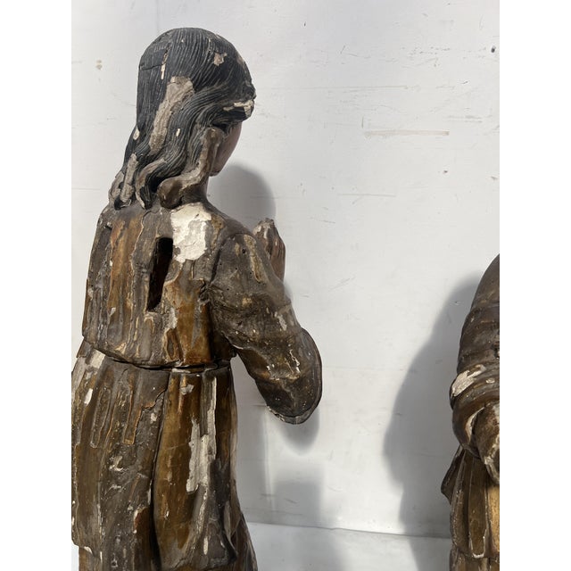 Adoring Angels, 1700s, Polychrome and Gilded Carved Wood, Set of 2 For Sale - Image 18 of 18