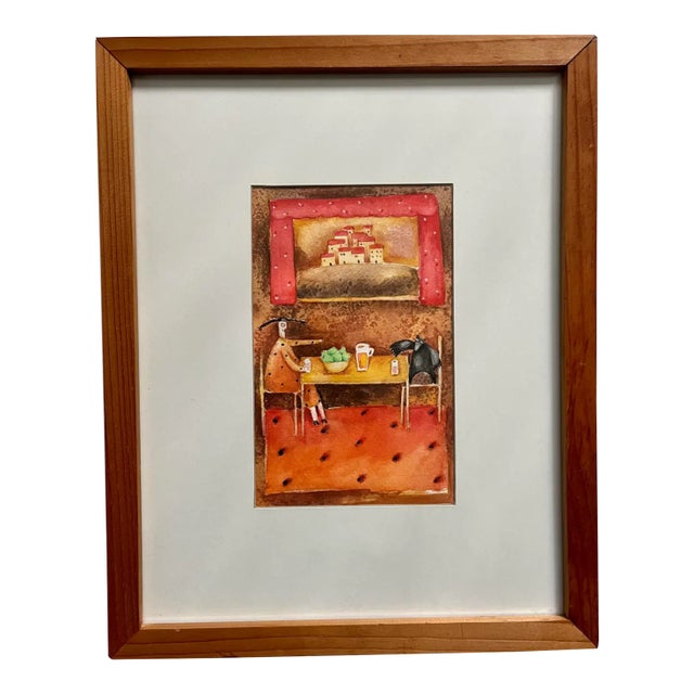 1980s Original Watercolor Painting by Famous Mexican Artist Juan Ezcurdia For Sale