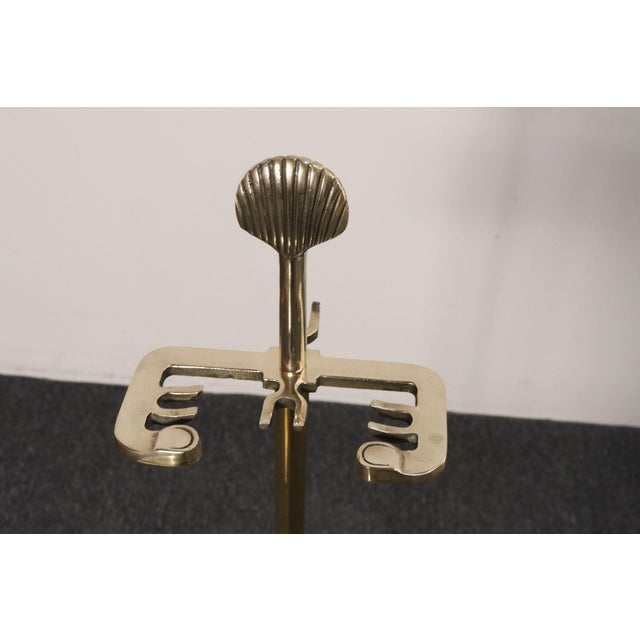 Hollywood-Regency Style Brass Fireplace Tool Set With Seashell Handles and Pan For Sale - Image 16 of 18